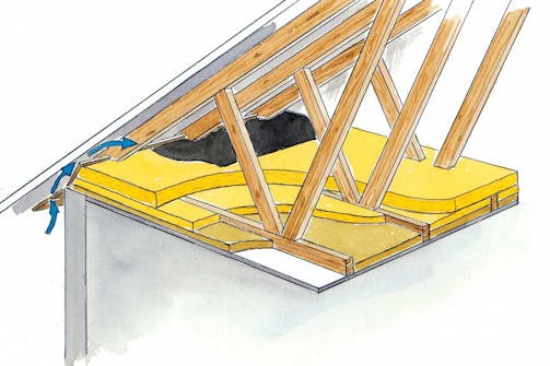 Vindpap på loft med gitterspær Vindpap montering på loft med gitterspær